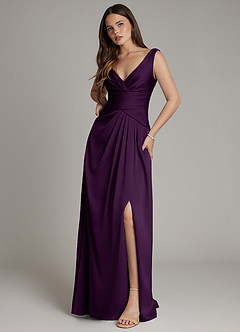Azazie Pauline Bridesmaid Dresses Grape A-Line Pleated Stretch Satin Dress image5