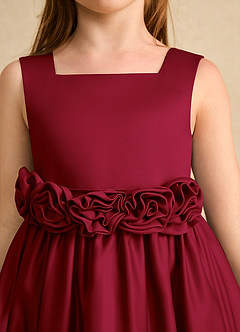 Azazie Peaches Flower Girl Dresses Burgundy A-Line Bow Matte Satin Dress image5