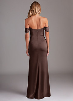Azazie Saige Bridesmaid Dresses Ganache Sheath Off the Shoulder Stretch Satin Dress image10