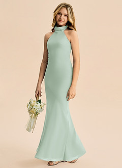 Azazie Velli Junior Syrena Wysoka Kołnierz Szyfon Długość podłogi Młodsza druhna Sukienka image4