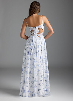 Azazie Zeya Bridesmaid Dresses Blue Cottage Floral A-Line V-Neck Pleated Chiffon Dress image5