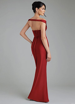 Azazie Stella Bridesmaid Dresses Pomegranate Sheath Corset Stretch Satin Convertible Dress image3