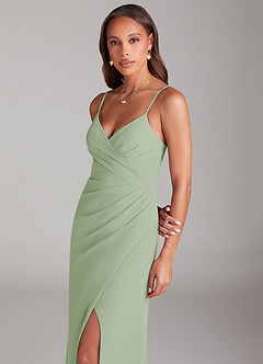Azazie Maci Bridesmaid Dresses Dusty Sage Sheath Pleated Chiffon Dress image7
