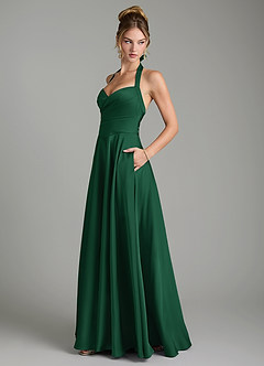 Azazie Tenaya Robes de demoiselle d'honneur Robe Trapèze en Satin extensible Décolleté en cœur Vert Foncé image5