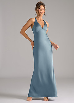 Azazie Tianna Brautjungfernkleider A-Linie Stretch-Satin Kleid Staubblau image5