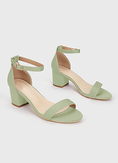 front Matching Color Stretch Satin One Strap Buckle Block Low Heel Sandals