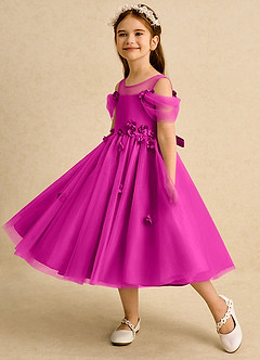 Azazie Juni Flower Girl Dresses Fuchsia Ball-Gown Pleated Tulle Dress image3