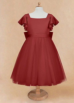 Azazie Kaeya Flower Girl Dresses Rust A-Line Bow Tulle Dress image5