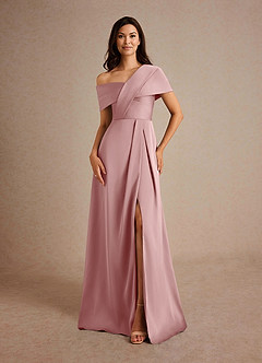 Azazie Milton Mother of the Bride Dresses Dusty Rose A-Line Pleated Stretch Satin Dress image5