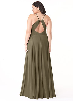 Azazie Avelina Robes de demoiselle d'honneur Robe Trapèze en Mousseline de soie Col V plissé Vert Saule image7