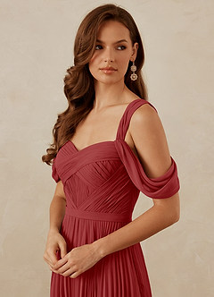 Christian Siriano Bridal for Azazie 1013 Bridesmaid Dresses Rust A-Line Off the Shoulder Chiffon Dress image2