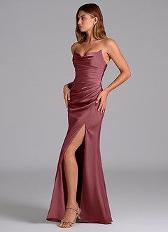 Azazie Claudelle Suknie dla druhen Syrena Bez ramiączek Satyna elastyczna Do ziemi Sukienka image3