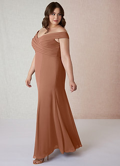 Azazie Lecia Vestidos de damas de honor Vestido de Bronceador de Gasa de Imperio Convertible con Plisado fuera del hombro image10