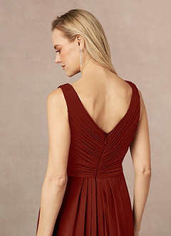 Azazie Evy Final Sale Terracotta A-Line Pleated Stretch Chiffon Dress image5