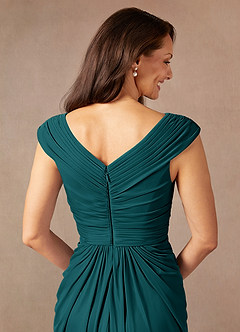 Azazie Lisolette Abiti per la Madre della Sposa Abito Tubino in Maglia Plissettato Verde Pavone image8