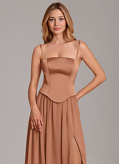 Azazie Cadence Bridesmaid Dresses Bronzer A-Line Corset Stretch Satin Convertible Dress image2