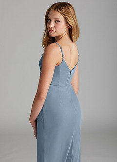 Azazie Deandra Junior Dusty Blue Sheath Stretch Chiffon Dress image5