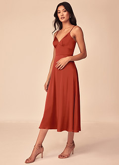 Azazie Dottie Bridesmaid Dresses Rust A-Line Stretch Satin Dress image4
