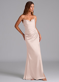 Azazie Claudelle Bridesmaid Dresses Blushing Pink Mermaid Strapless Stretch Satin Dress image4