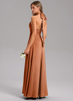 Azazie Tracie Bridesmaid Dresses Copper A-Line Side Slit Stretch Satin Dress image4