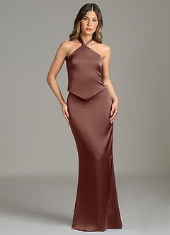 Azazie Francesca Robes de demoiselle d'honneur Robe Fourreau en Satin extensible Expresso image1