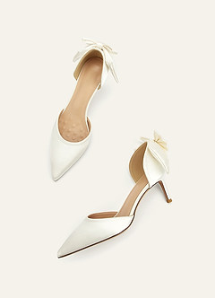front Satin Pearl and Bow Pumps