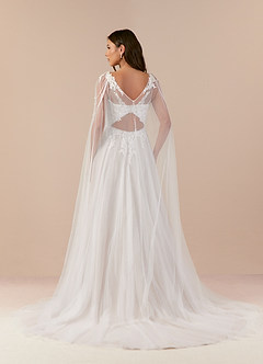 Azazie Goddess Vestidos de novia Vestido de Blanco Diamante Arena de Tul de Corte en A con Lentejuelas cuello pico image2