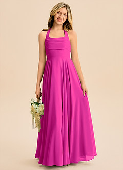 Azazie Kady Junior Robe Trapèze en Mousseline de soie Décolleté en cœur Fuchsia image4