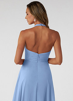 Azazie Tessie Bridesmaid Dresses Steel Blue A-Line V-Neck Pleated Chiffon Dress image4
