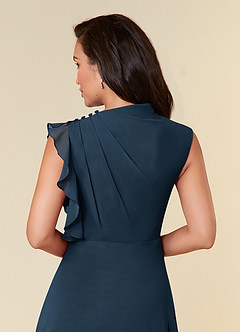 Azazie Narine Mother of the Bride Dresses Dark Navy A-Line High Neckline Pleated Chiffon Dress image6