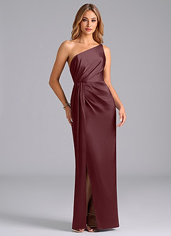 Azazie Naria Final Sale Sangria Sheath One Shoulder Stretch Satin Dress image5