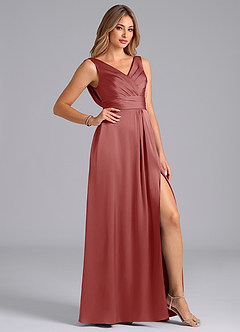 Azazie Karina Bridesmaid Dresses Antique Rose A-Line Pleated Stretch Satin Dress image5