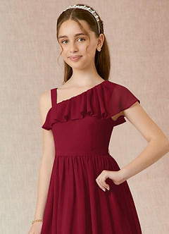 Azazie Mango Junior Burgundy A-Line Ruched Chiffon Dress image4