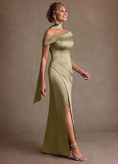 Azazie Kamala Mère de la mariée Robes Robe Fourreau en Satin extensible Une épaule Vert Mousse image3