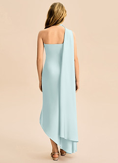 Azazie Briony Junior Vestido Névoa de Cetim elástico de Bainha com Plissado image2