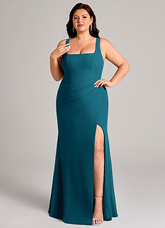 Azazie Mero Bridesmaid Dresses Ink Blue Sheath Pleated Chiffon Dress image11