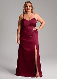 Azazie Azuree Brautjungfernkleider A-Linie Plissee Stretch-Satin Kleid Burgunderrot image11