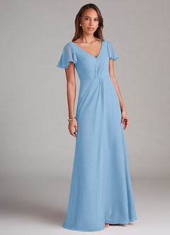 Azazie Soren Bridesmaid Dresses Powder Blue A-Line Ruched Chiffon Dress image1
