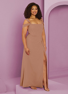Barbie ♥ Azazie Bridesmaid Dresses Champagne Rose A-Line Off the Shoulder Chiffon Dress image10