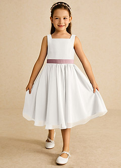 Azazie Elina Blumenmädchenkleider A-Linie ärmellos Chiffon Kleid Elfenbein Altrosa image2