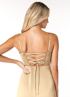 Azazie Marchella Robes de demoiselle d'honneur Robe Trapèze en Satin extensible Corset Champagne image3