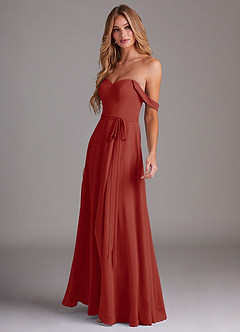 Azazie Aaron Bridesmaid Dresses Terracotta A-Line Off the Shoulder Chiffon Convertible Dress image5