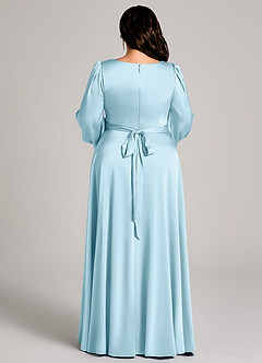 Azazie Leonia Vestidos de damas de honor Vestido de Azul Cielo de Satén Elástico de Corte en A con Manga larga image13