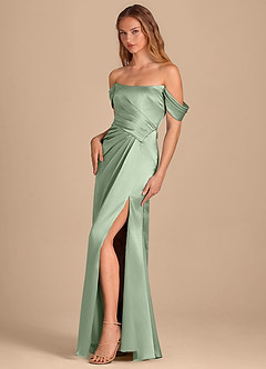 Azazie Shea Final Sale Matcha Mermaid Off the Shoulder Metallic Satin Convertible Dress image3