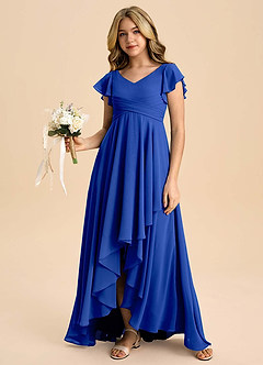 Azazie Caria Junior Royal Blue A-Line Pleated Chiffon Dress image6