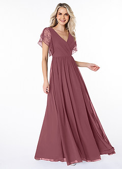 Azazie Zella Bridesmaid Dresses Desert Rose A-Line Lace Chiffon Dress image3