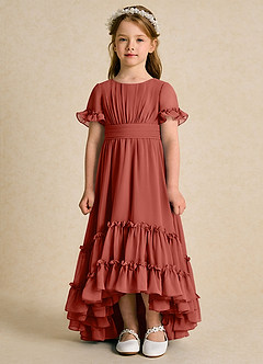 Azazie Kass Flower Girl Dresses Terracotta A-Line Pleated Chiffon Dress image4