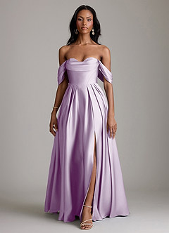 Azazie Loisa Abiti da Damigella Abito A-Line in Raso Elasticizzato a Spalla Scoperta Lilla Glassato image7