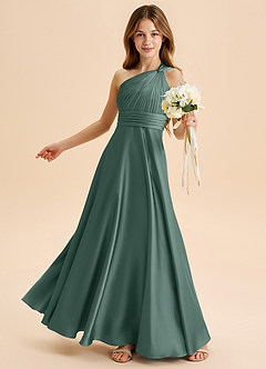 Azazie Charlize Junior Linia A Pofałdowany Satyna elastyczna Długość podłogi Młodsza druhna Sukienka image4