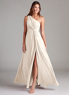 Azazie Brooke Bridesmaid Dresses White Alabaster A-Line One Shoulder Chiffon Dress image9